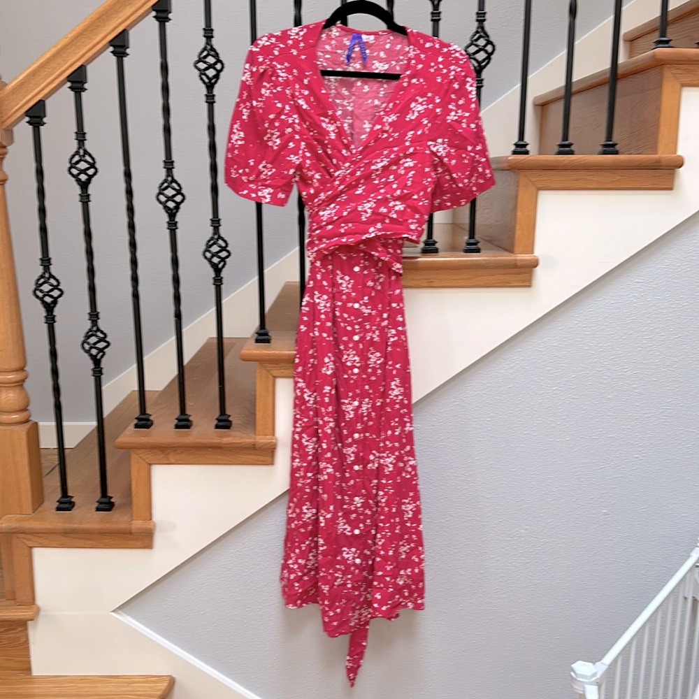 Seraphine maternity and nursing midi wrap dress, pink floral, size 14